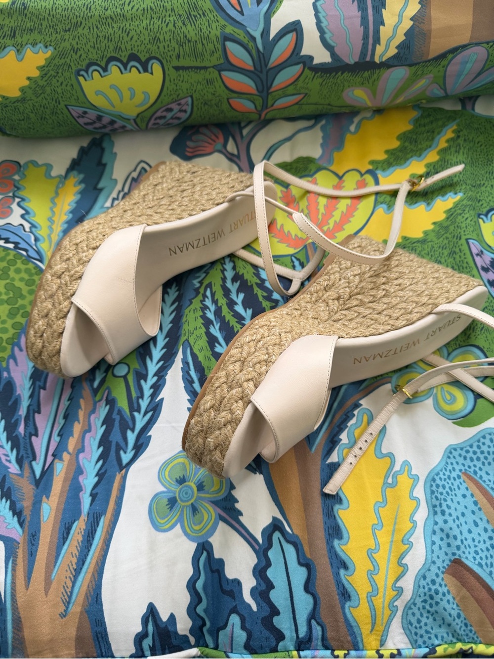 Stuart Weitzman Cream Espadrille Platform Wedges with Ankle Straps - Picture 4 of 8